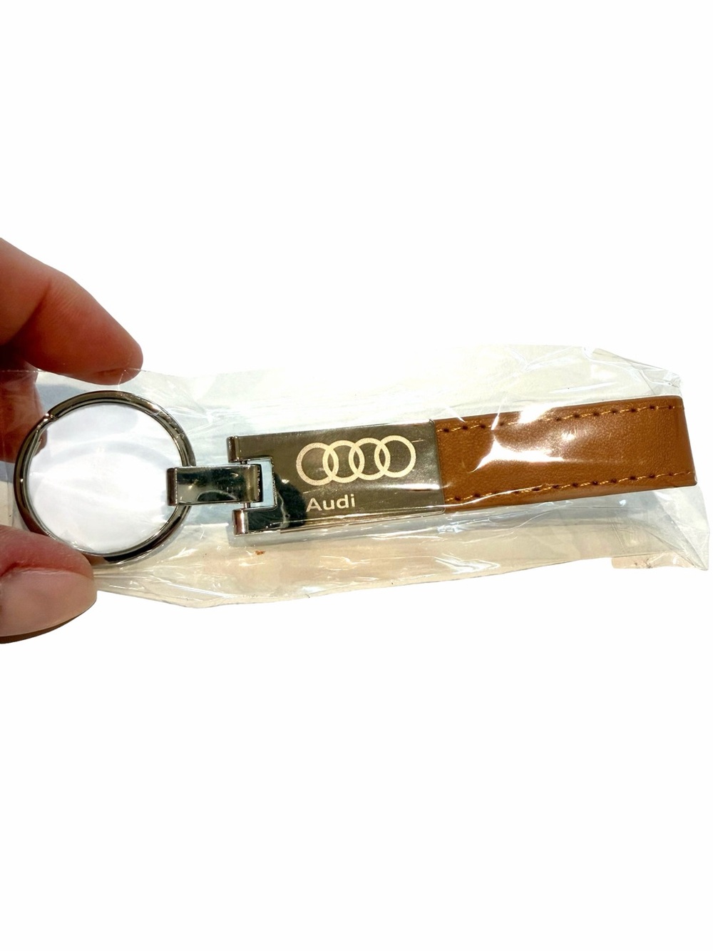 Audi Leather Keychain in British Tan. NWT